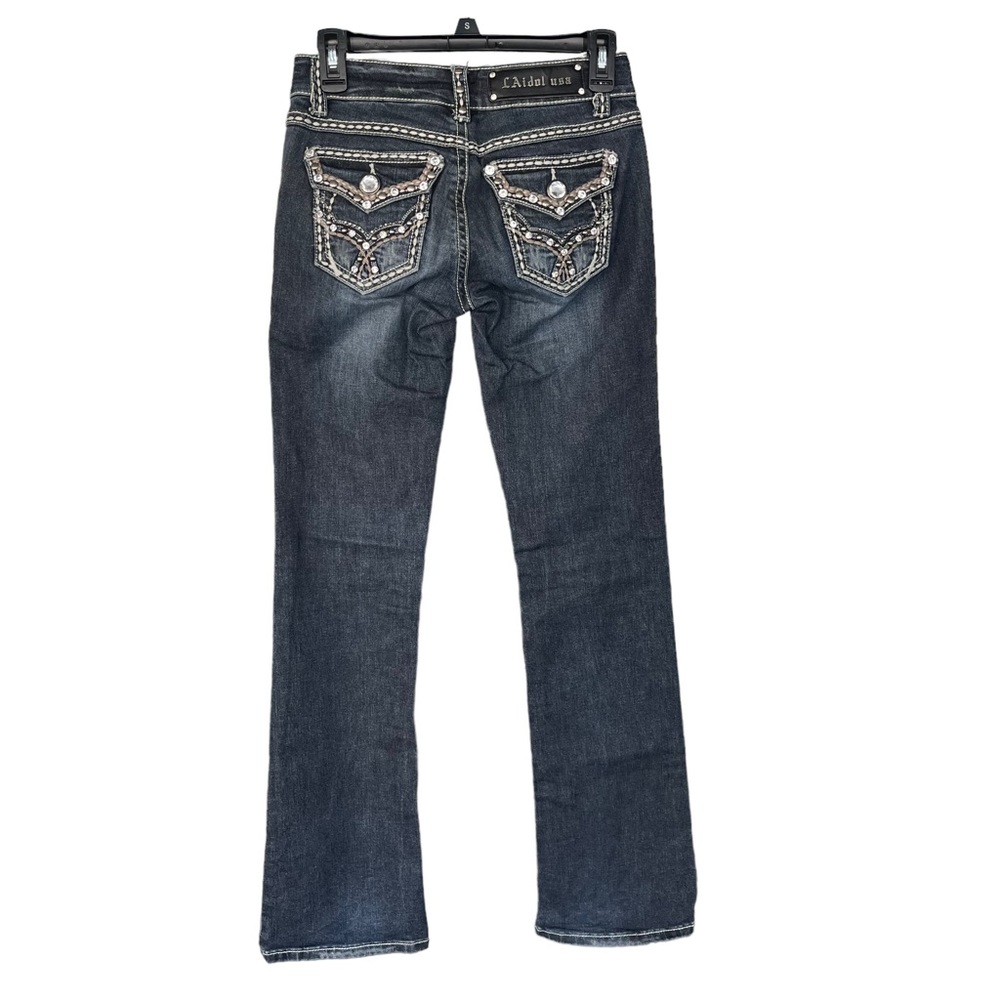 L.A. Idol USA Women’s 3 28W X 34L Dark Wash Studded Sparkle Detail Bootcut Jeans - Picture 12 of 13